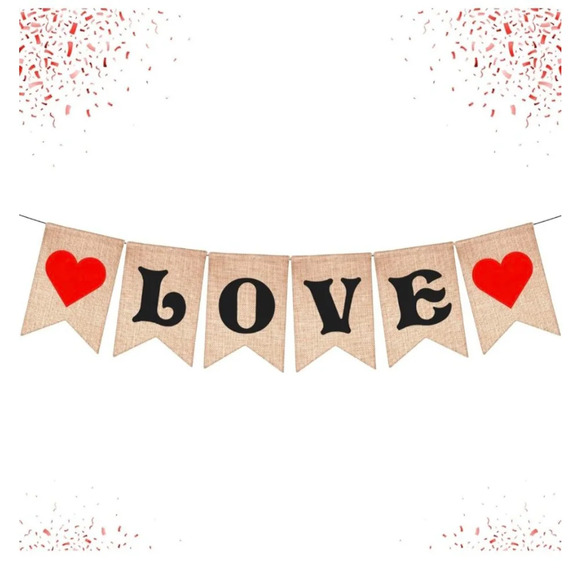 KatchOn Burlap Valentine Banner,‎ 7x5 Inch, Beige & Red - Picture 2 of 8